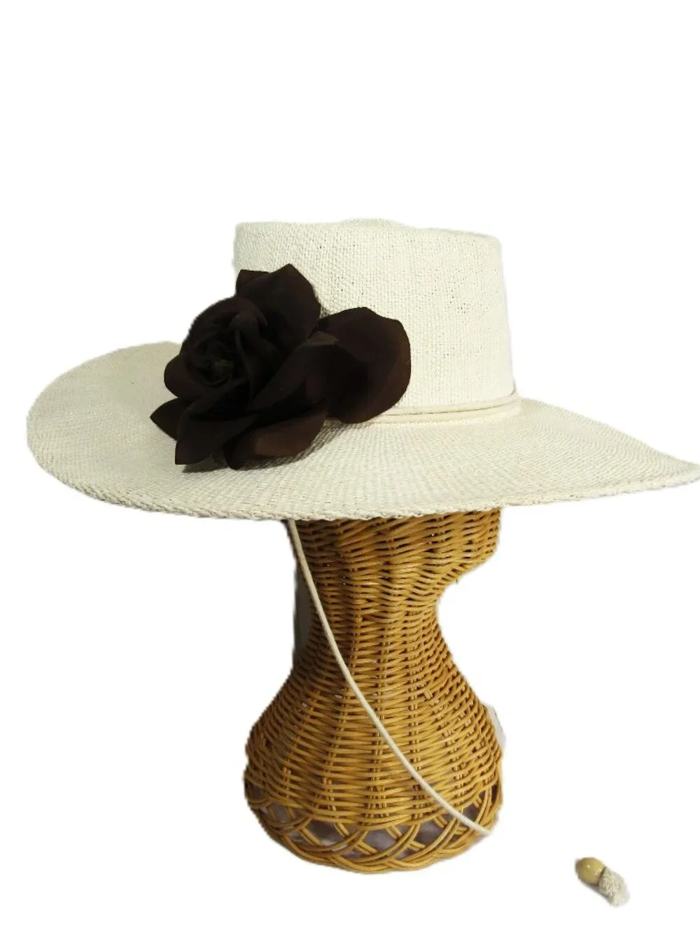 SUPER CUTE WIDE BRIM GOUCHO STYLE FEDORA SUN HAT, CHIN STRING ,BROWN ROSE M/L
